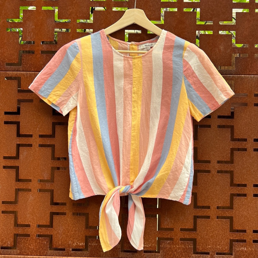 Madewell 100% Cotton Breathable Tie Front Striped Top